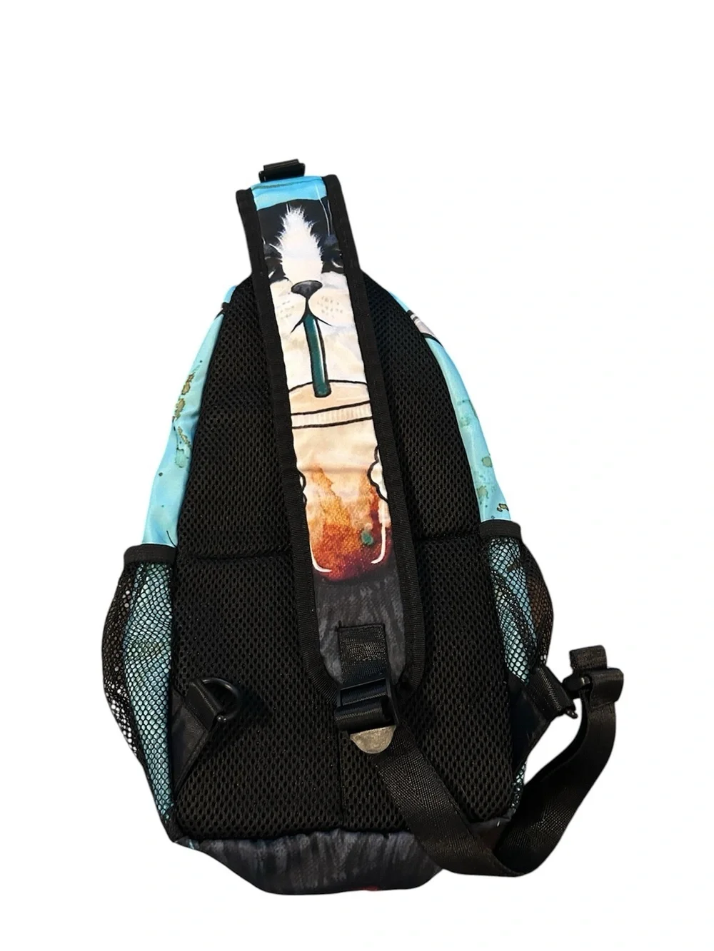 🐈‍⬛ Cute Turquoise Cat Print Crossbody Sling Bag with Coffee Motif